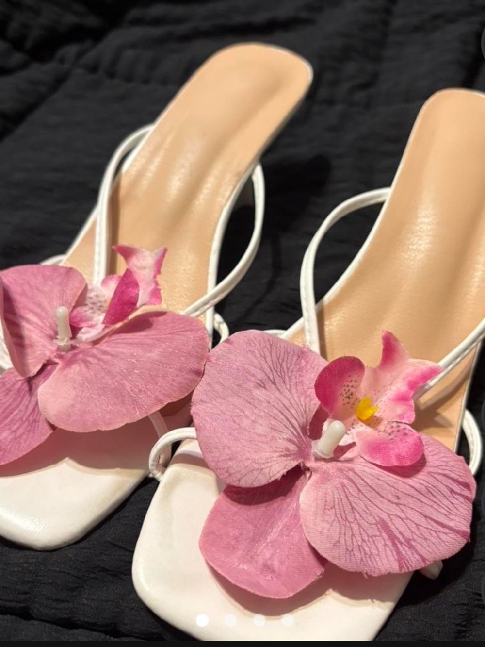White Strappy Flower Heels